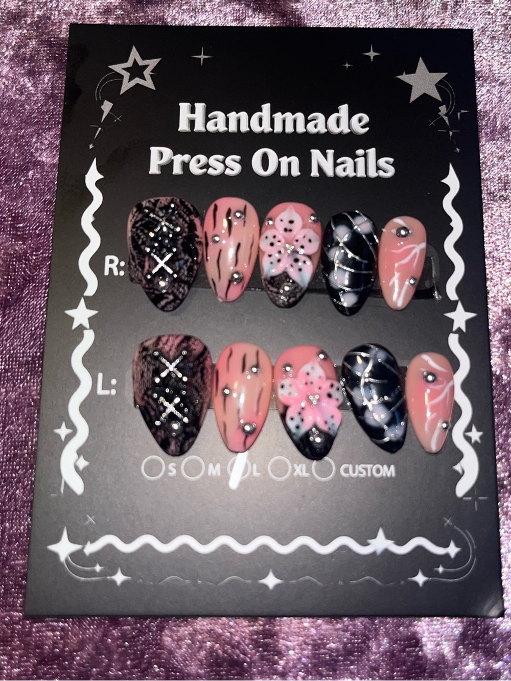 Handmade Pink & Black Press-On Nails